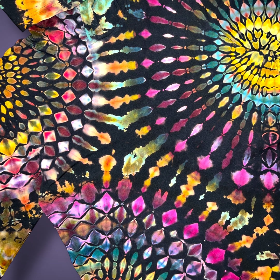 Stained Glass Reverse Dye Hooded Long Sleeve - Adult Large - Fall Gem Tones