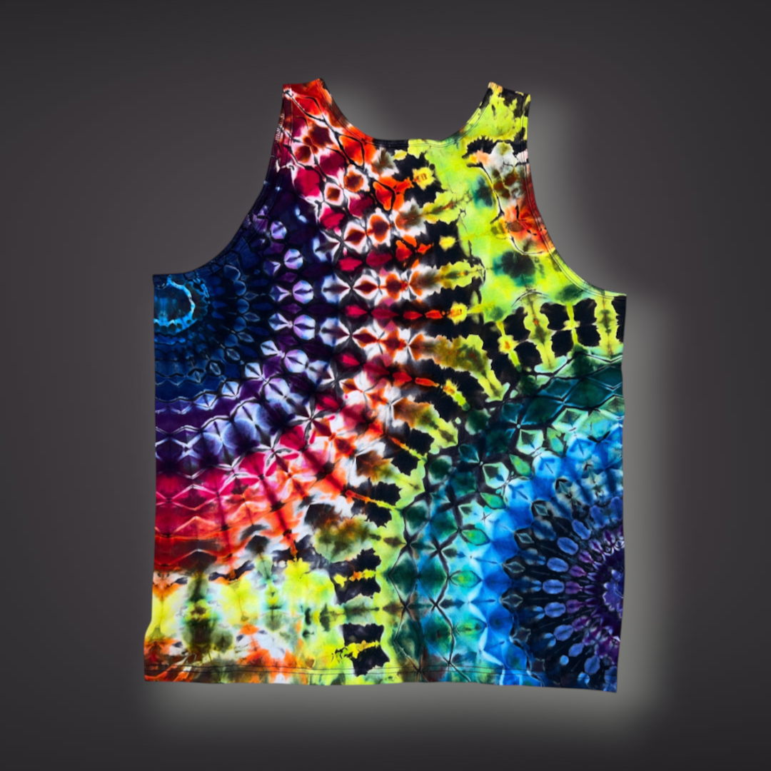 Adult Large - Stained Glass Reverse Dye Tank - Dark Rainbow