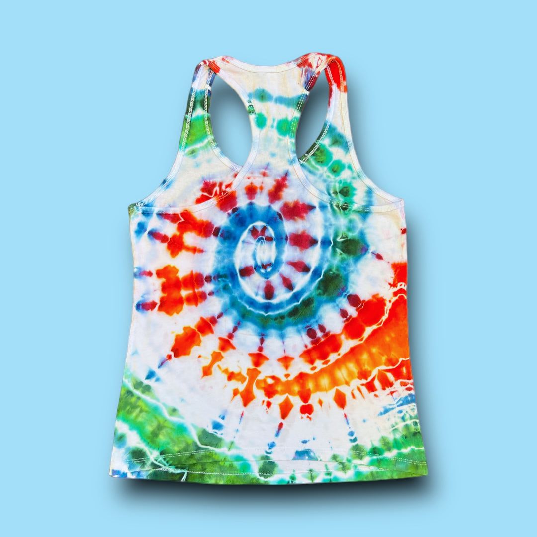 Rainbow and White Spiral Tank Women's Medium