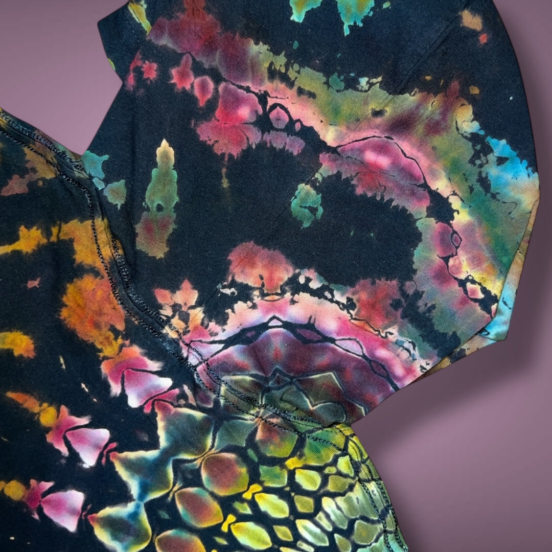 Stained Glass Reverse Dyed Hooded Long Sleeve - Ruby Glow - Adult Small