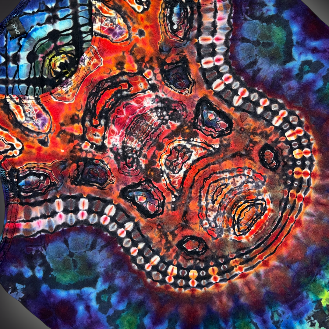 Adult Large - Tribal Reverse Dye Tank - Dark Rainbow