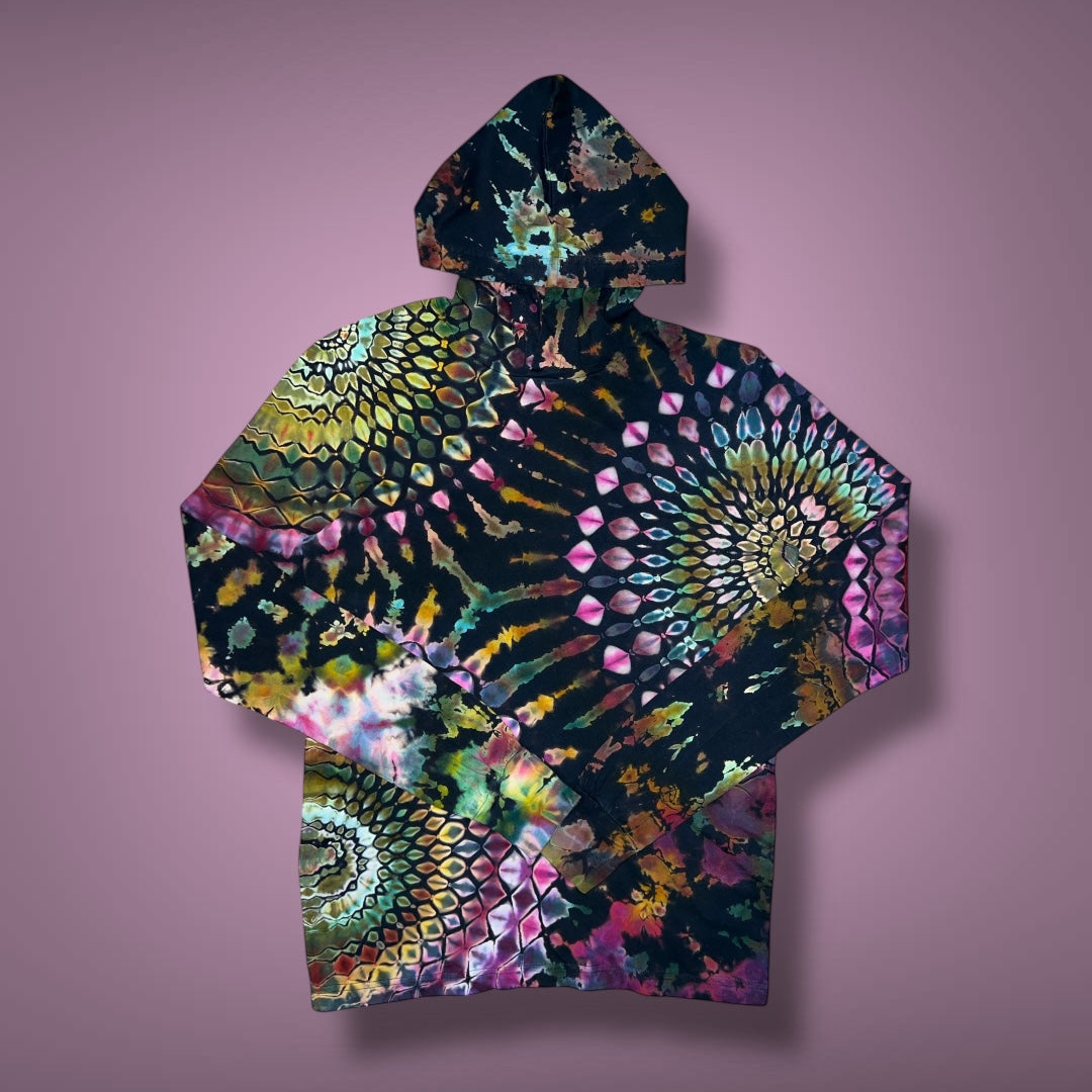 Stained Glass Reverse Dyed Hooded Long Sleeve - Ruby Glow - Adult Small