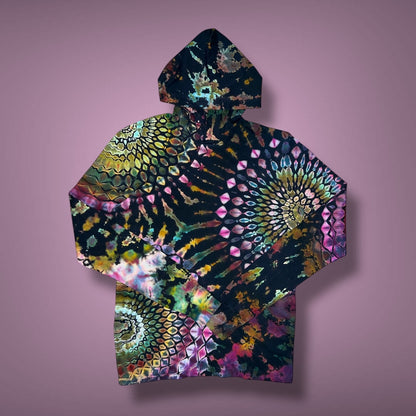 Stained Glass Reverse Dyed Hooded Long Sleeve - Ruby Glow - Adult Small