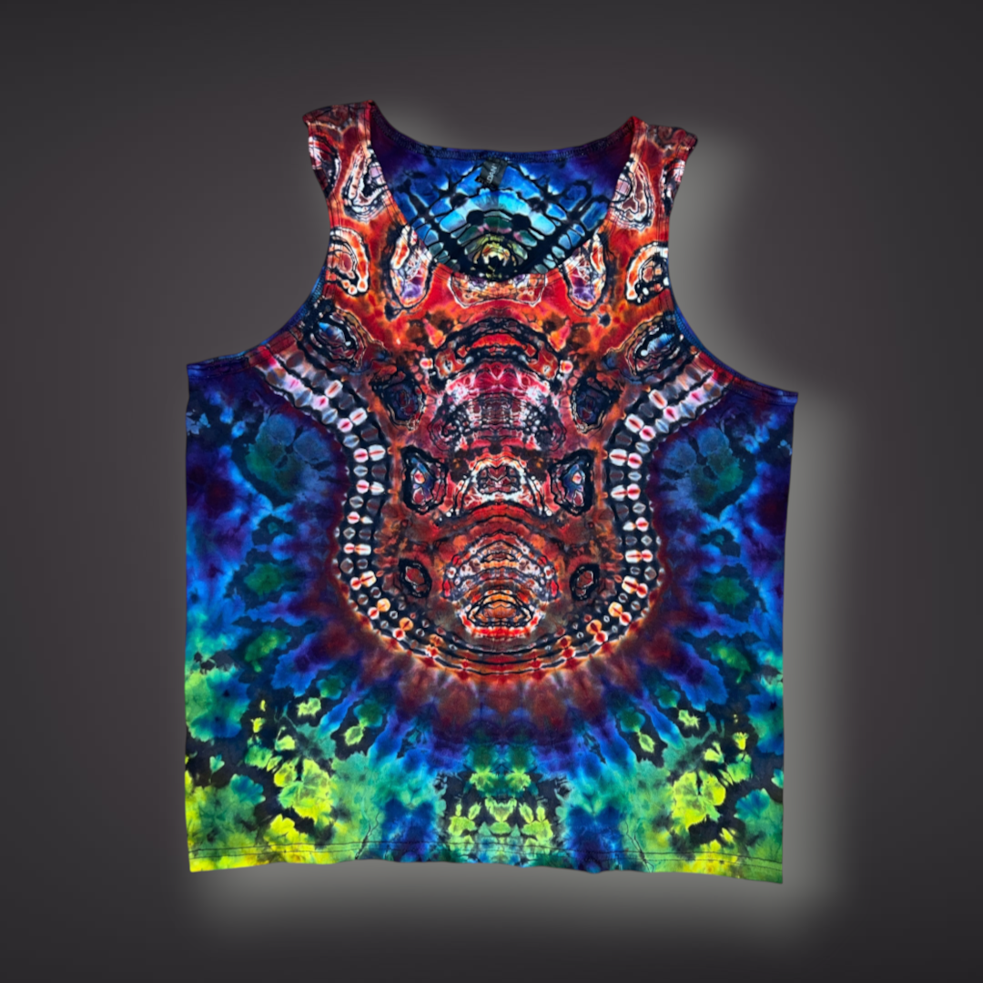 Adult Large - Tribal Reverse Dye Tank - Dark Rainbow