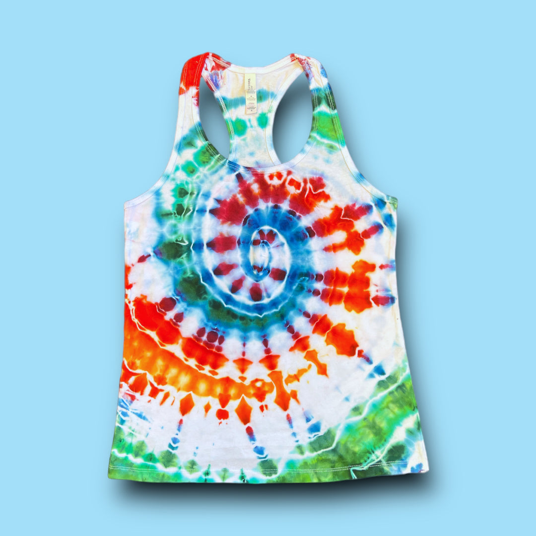 Rainbow and White Spiral Tank Women's Medium