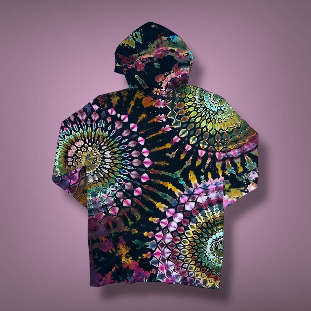 Stained Glass Reverse Dyed Hooded Long Sleeve - Ruby Glow - Adult Small