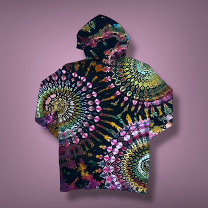 Stained Glass Reverse Dyed Hooded Long Sleeve - Ruby Glow - Adult Small