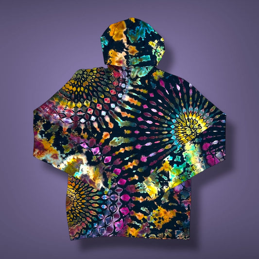 Stained Glass Reverse Dye Hooded Long Sleeve - Adult Large - Fall Gem Tones