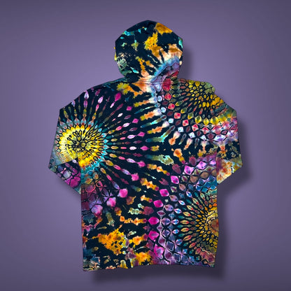 Stained Glass Reverse Dye Hooded Long Sleeve - Adult Large - Fall Gem Tones