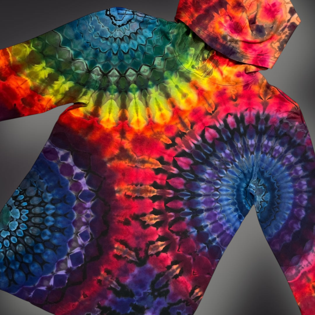 Adult XSmall - Dark Rainbow Hooded Reverse Long Sleeve Shirt