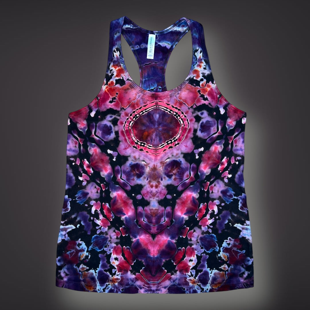 Tribal Symmetry Tank in Wild Geranium - Women’s Large Reverse Racerback Tank