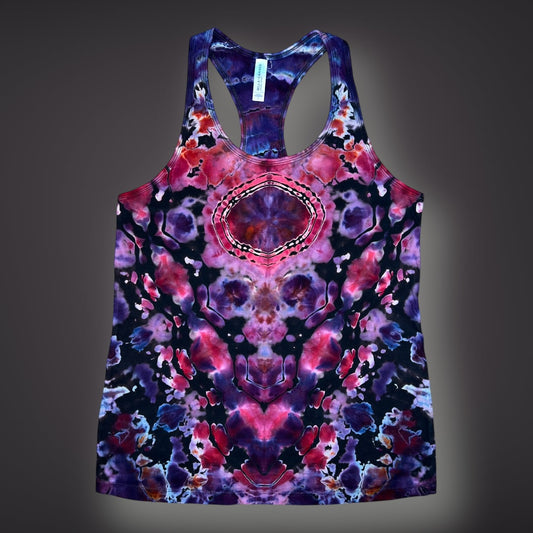 Tribal Symmetry Tank in Wild Geranium - Women’s Large Reverse Racerback Tank