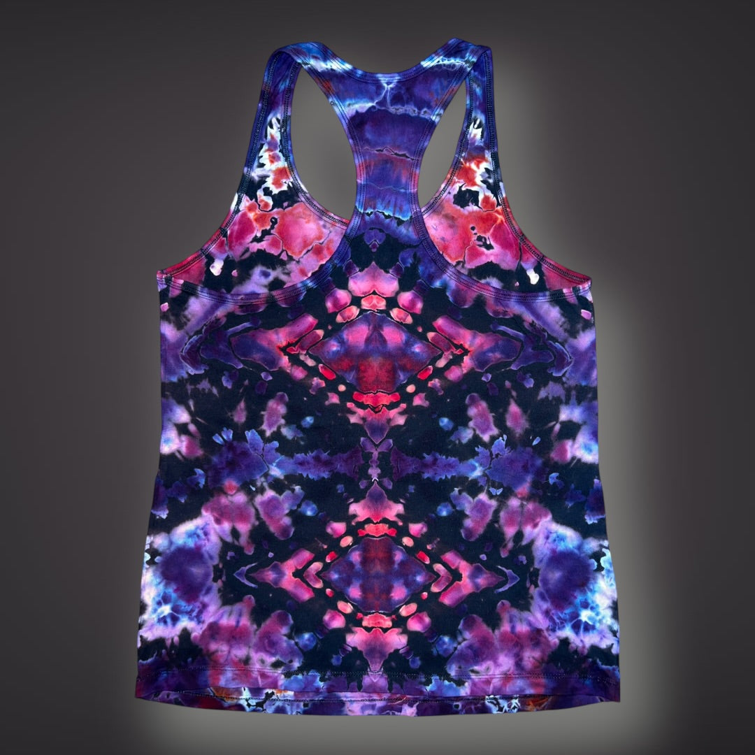 Tribal Symmetry Tank in Wild Geranium - Women’s Large Reverse Racerback Tank