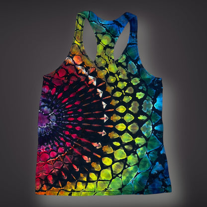 Stained Glass Mandala in Dark Rainbow - Women’s Large Reverse Racerback Tank