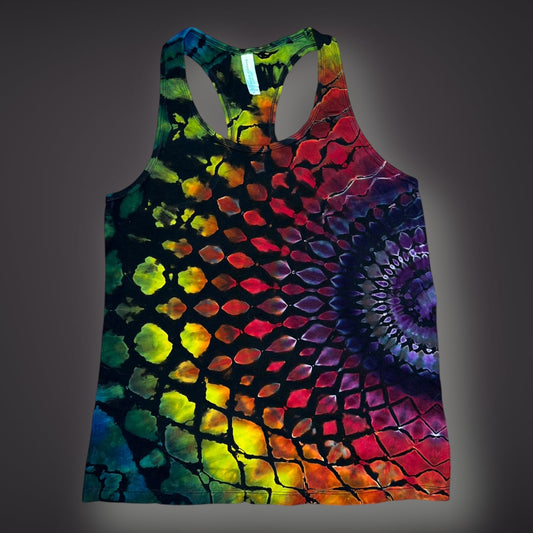 Stained Glass Mandala in Dark Rainbow - Women’s XLarge Reverse Racerback Tank