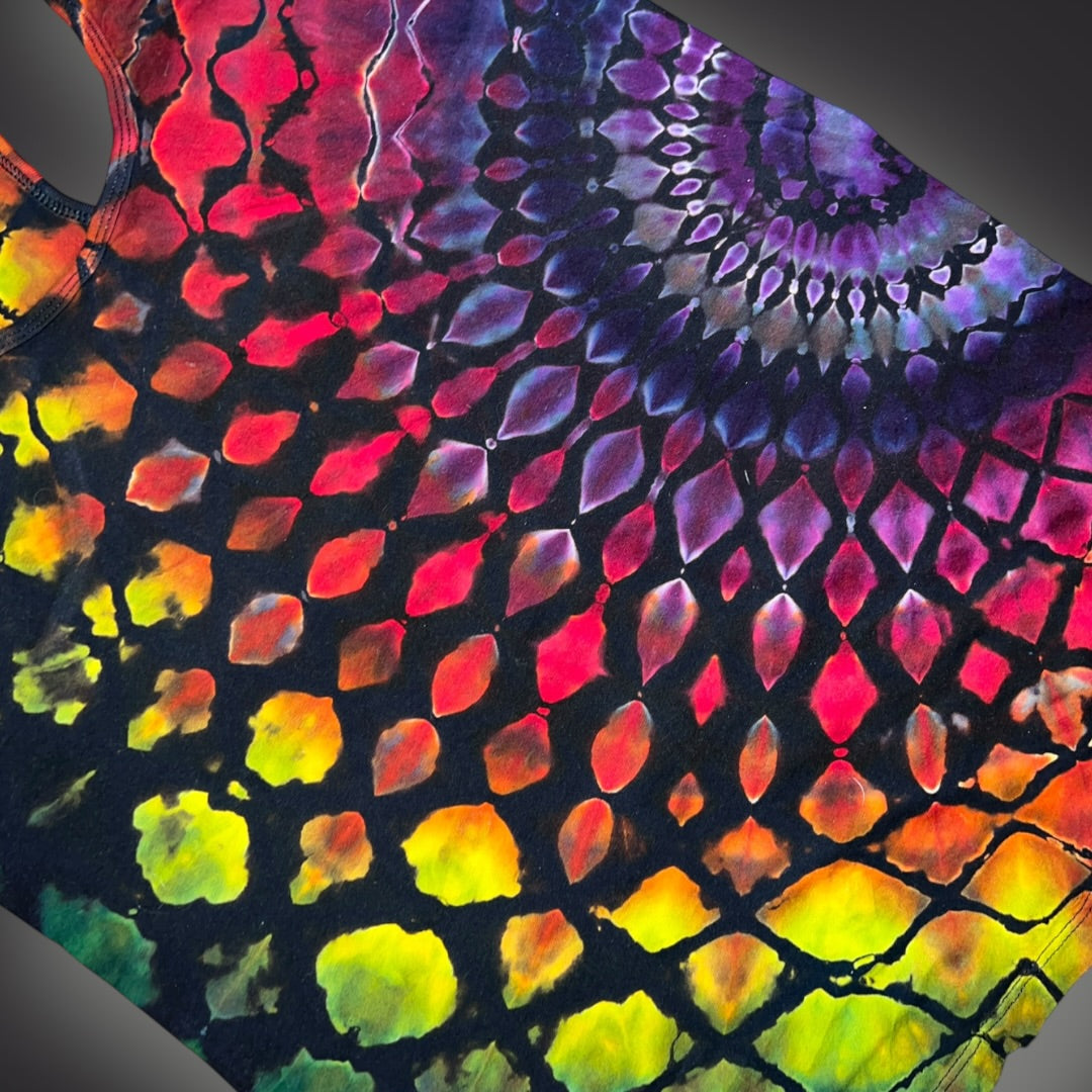 Stained Glass Mandala in Dark Rainbow - Women’s XLarge Reverse Racerback Tank