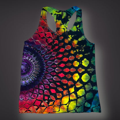 Stained Glass Mandala in Dark Rainbow - Women’s XLarge Reverse Racerback Tank