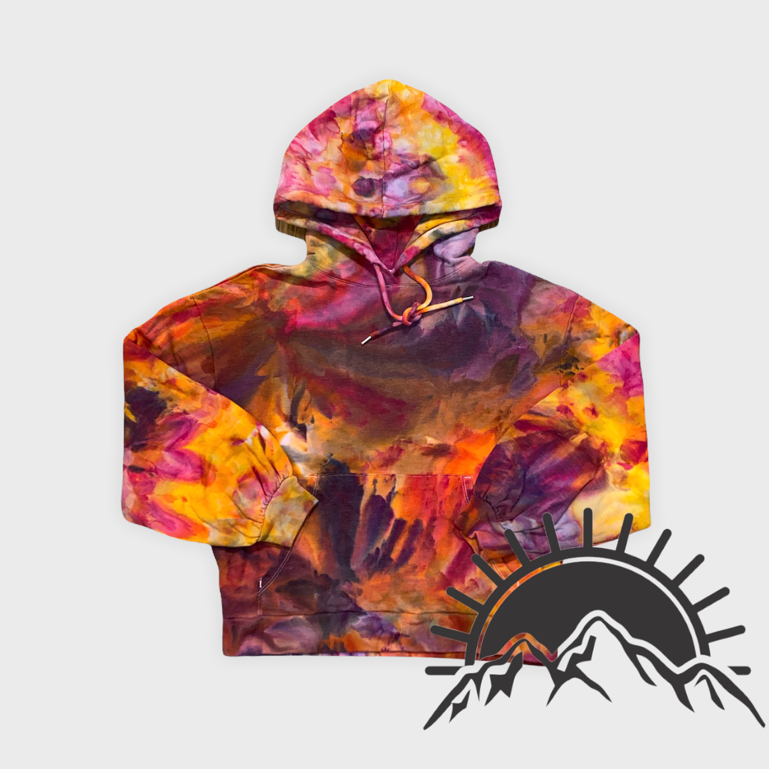 SALE! Orange, Pink, and Purple Grunge Watercolor Cropped Hoodie Women's Medium (petite)